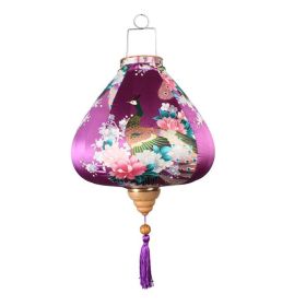 12 Inches Purple Peacock Satin Cloth Lantern Chinese Hanging Paper Lanterns Festival Decoration for Outdoor Party Wedding Garden