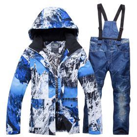 New ski suits for men and women waterproof and warm (Option: Blue-L)