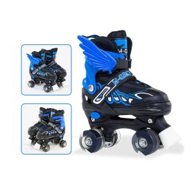 Children Adjustable Skates Roller Skates Boys Girls Kid's Roller  4-Wheels Outdoor Sports Skates (Option: Flash wheel-Blue-S)