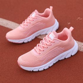 Men's And Women's Flying Woven Breathable Running Shoes Couple's Casual Sneakers (Option: Pink-39)